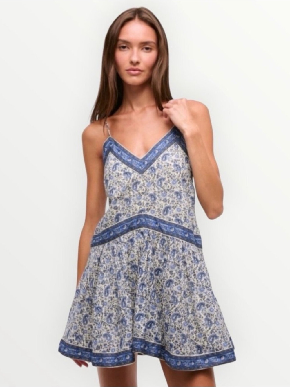 Blue Paisley V-Neck Spaghetti Strap Dress